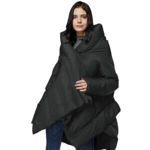 Orolay Women's Puffer Down Coat Cloak-Type Jacket outerwear Assymetric black
